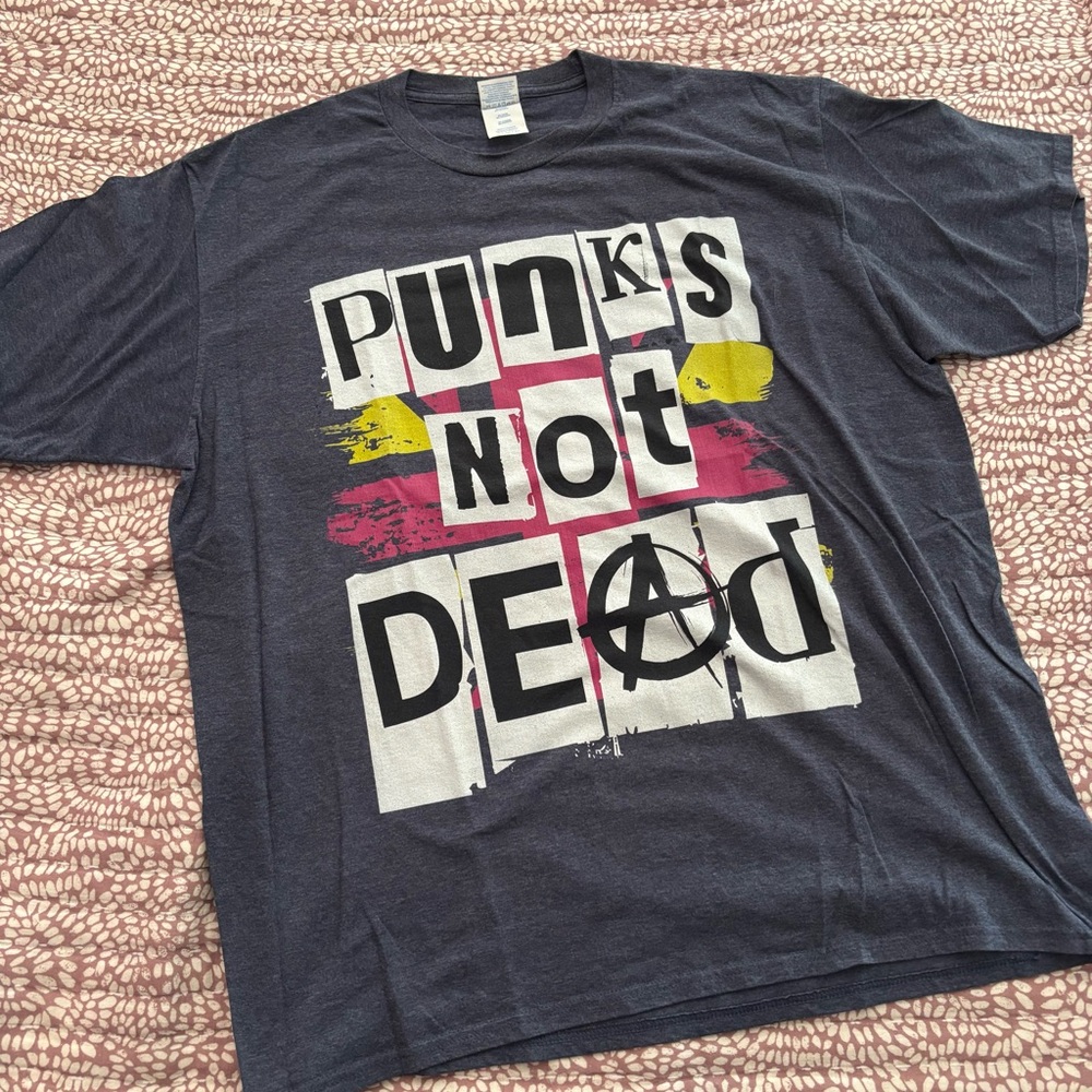 Port & Company Blue Heather  Short Sleeve Tee, Punks Not Dead Graphic